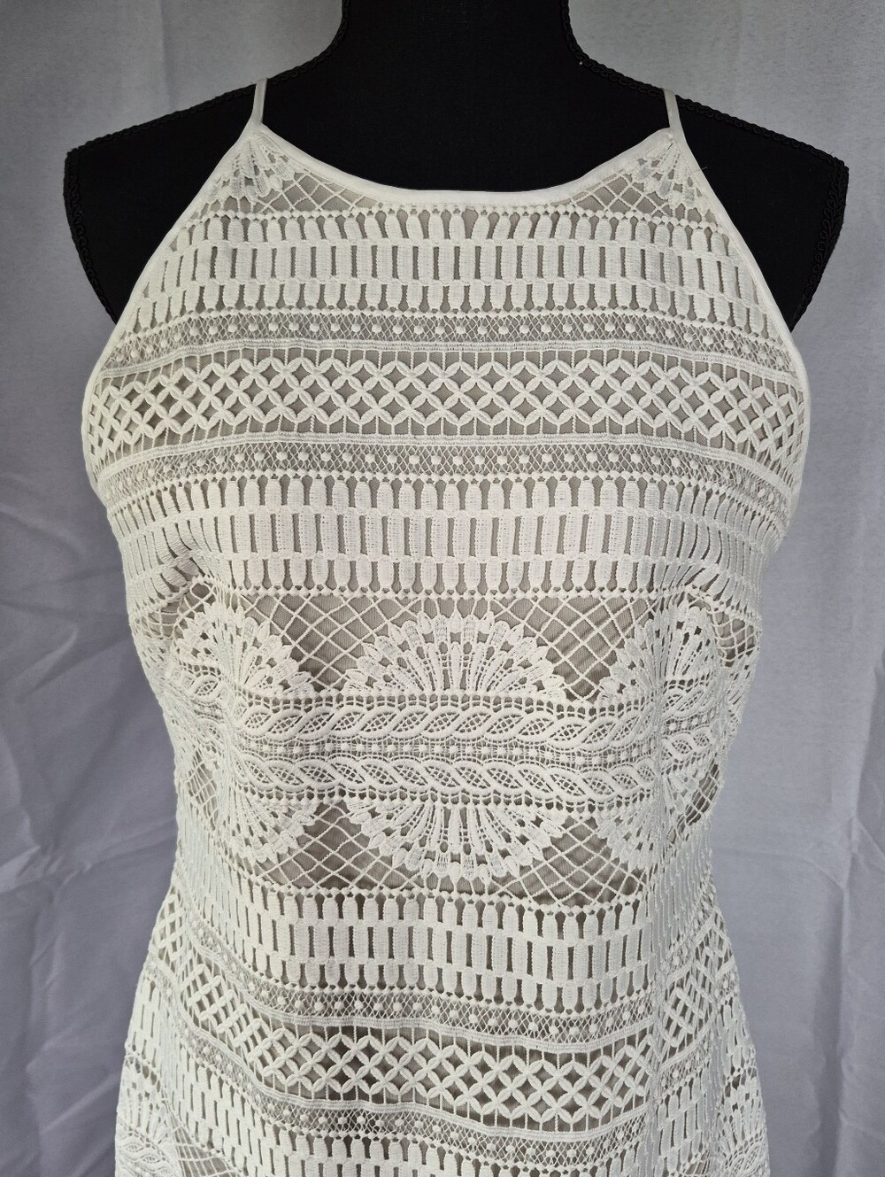 White House Black Market Crochet Dress Womens Size 6 Off White Beige Cream - Picture 2 of 14